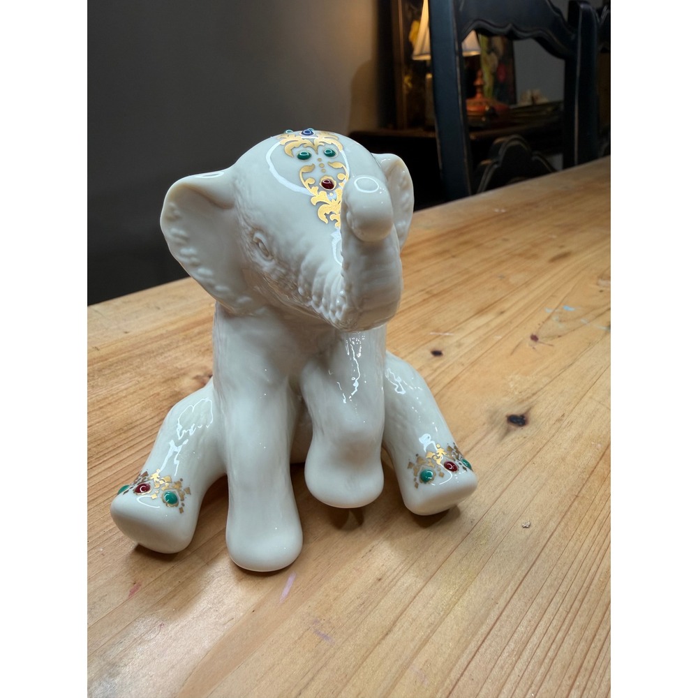 Lenox China Jewels Collection Elephant‎ Figurine 1992 Ivory Gold Jeweled USA